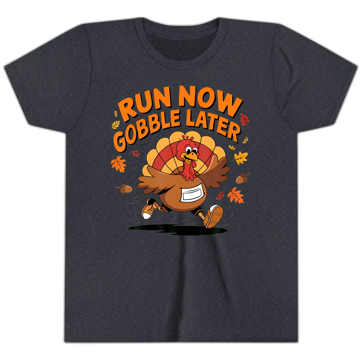 Run Now Gobble Later Turkey Trot Youth T-Shirt in Heather Navy