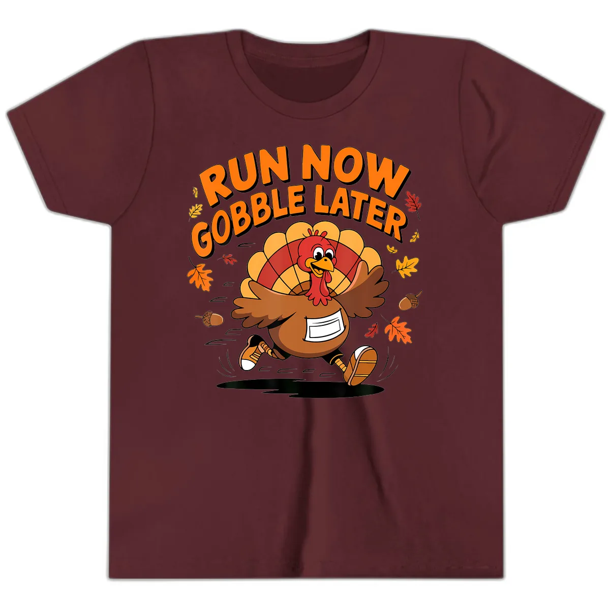 Run Now Gobble Later Turkey Trot Youth T-Shirt in Maroon