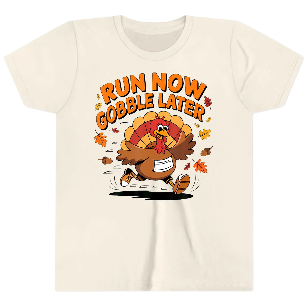 Run Now Gobble Later Turkey Trot Youth T-Shirt in Natural