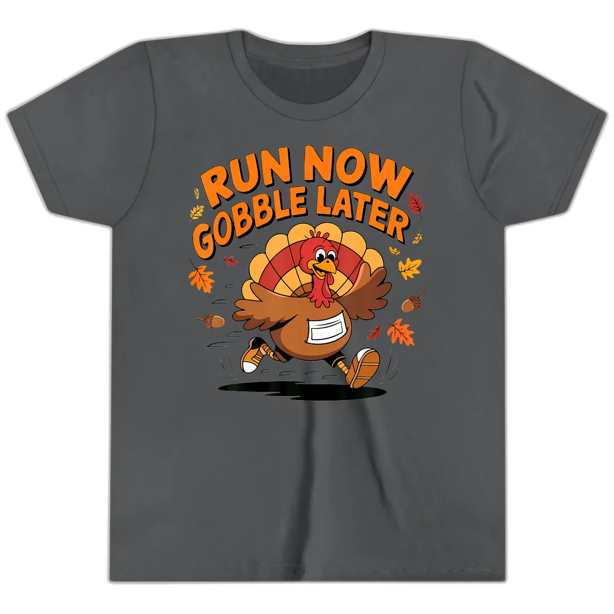 Run Now Gobble Later Turkey Trot Youth T-Shirt in Asphalt
