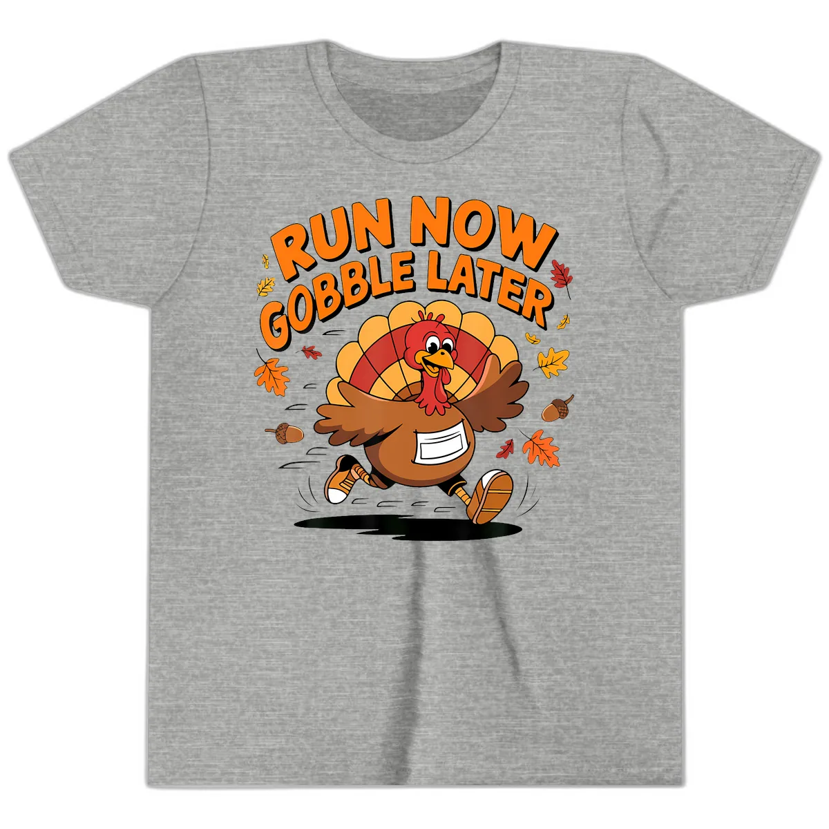 Run Now Gobble Later Turkey Trot Youth T-Shirt in Athletic Heather