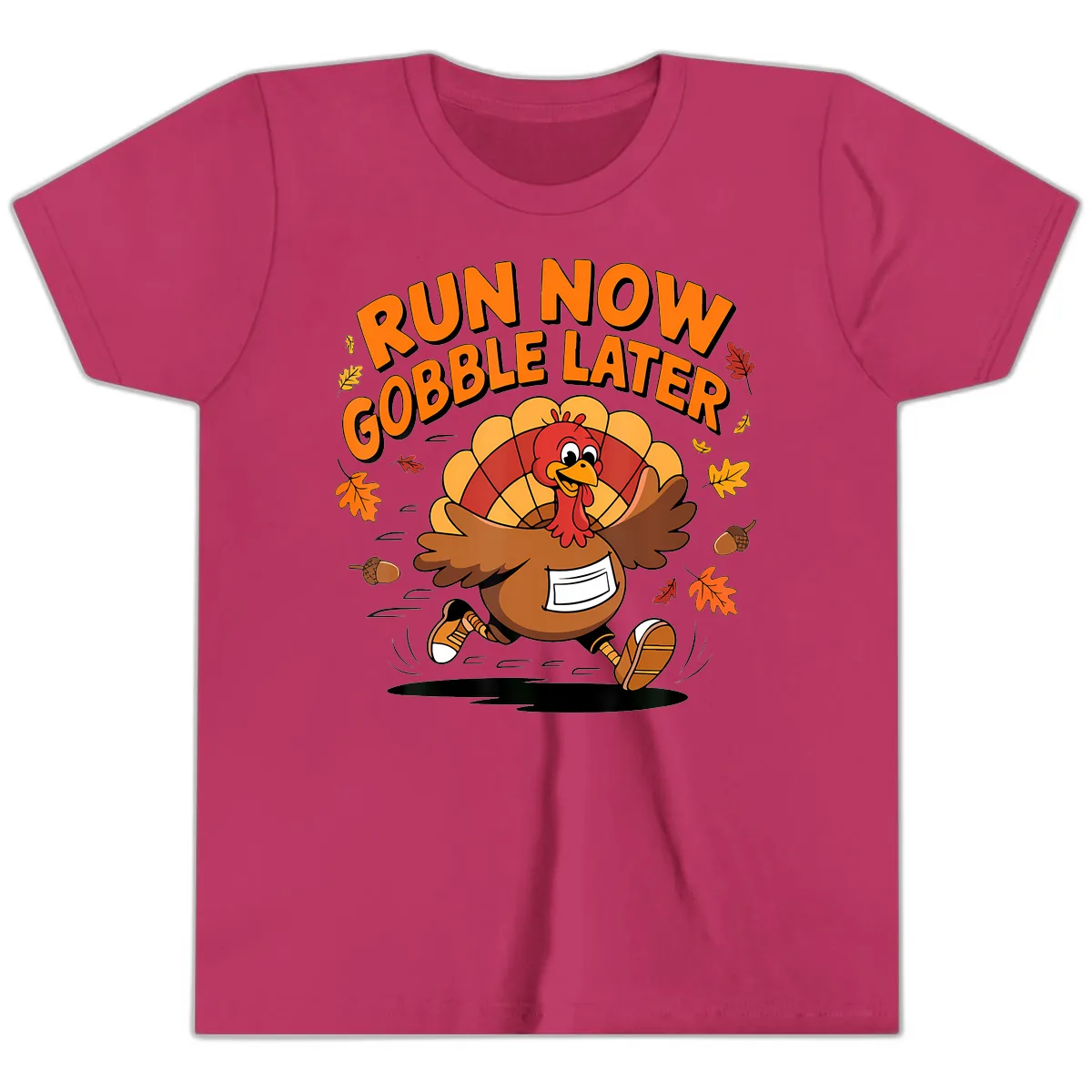 Run Now Gobble Later Turkey Trot Youth T-Shirt in Berry