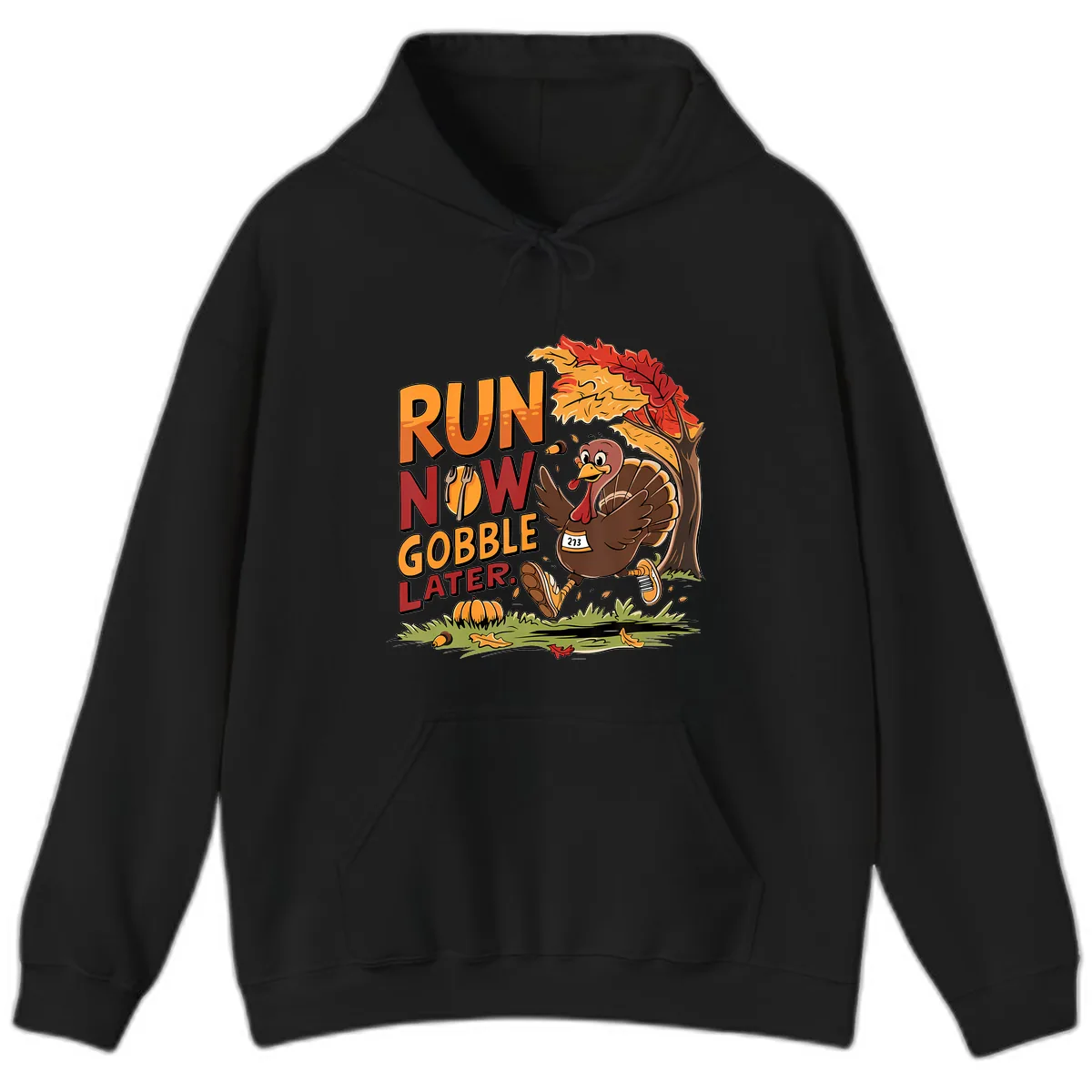 Run Now Gobble Later Turkey Trot Hoodie in Black