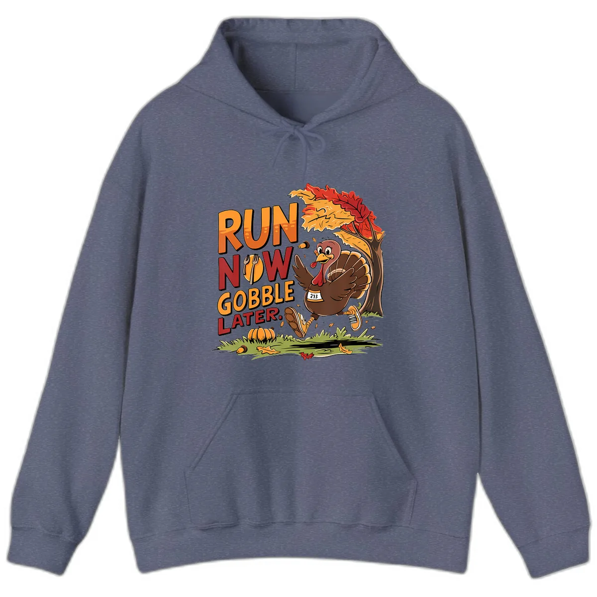 Run Now Gobble Later Turkey Trot Hoodie in Heather Navy