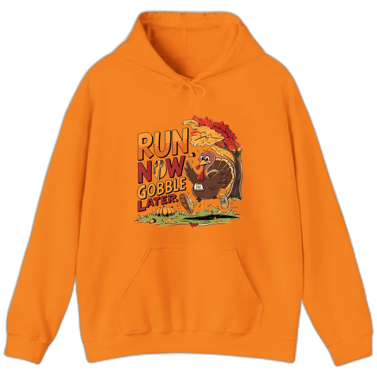 Run Now Gobble Later Turkey Trot Hoodie in Safety Orange