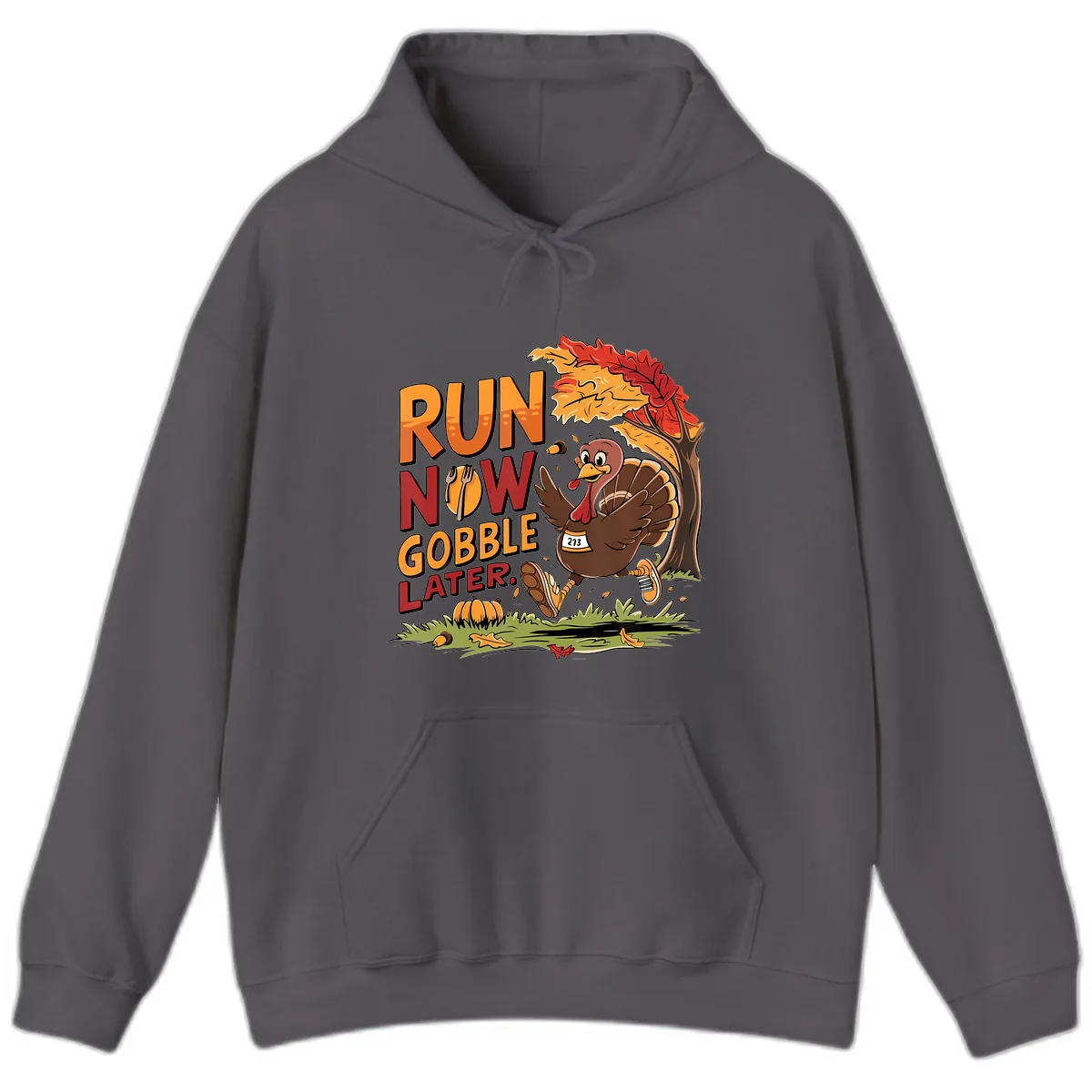 Run Now Gobble Later Turkey Trot Hoodie in Charcoal