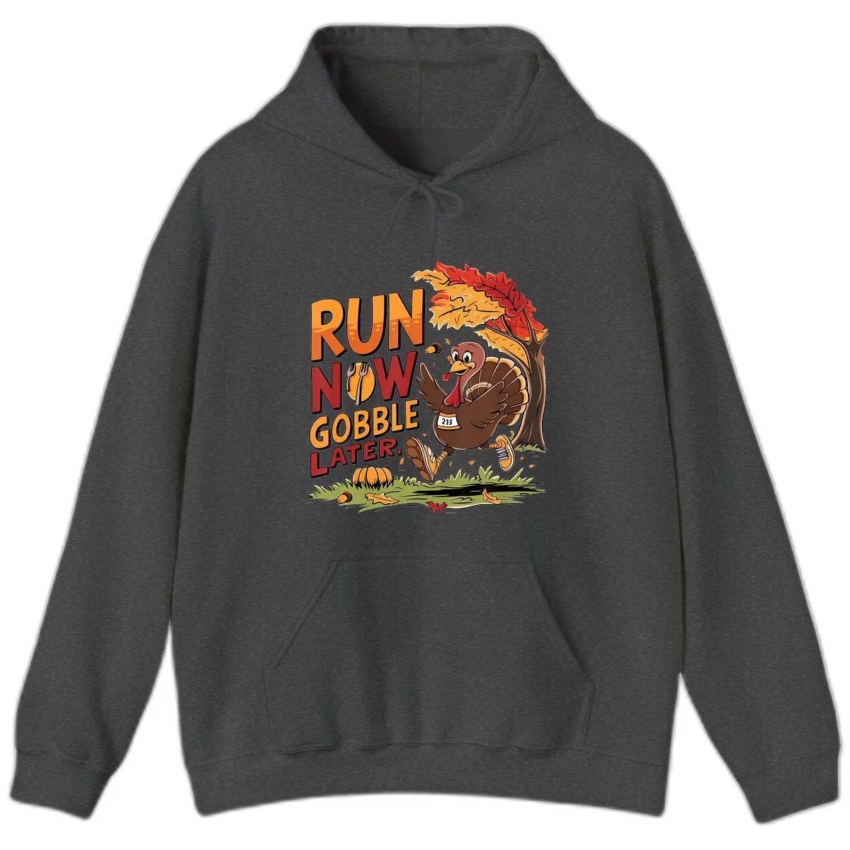 Run Now Gobble Later Turkey Trot Hoodie in Dark Heather