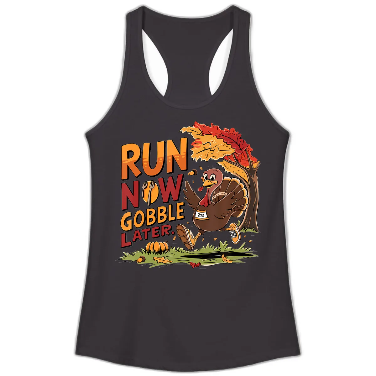 Run Now Gobble Later Turkey Trot Ladies Tank in Black