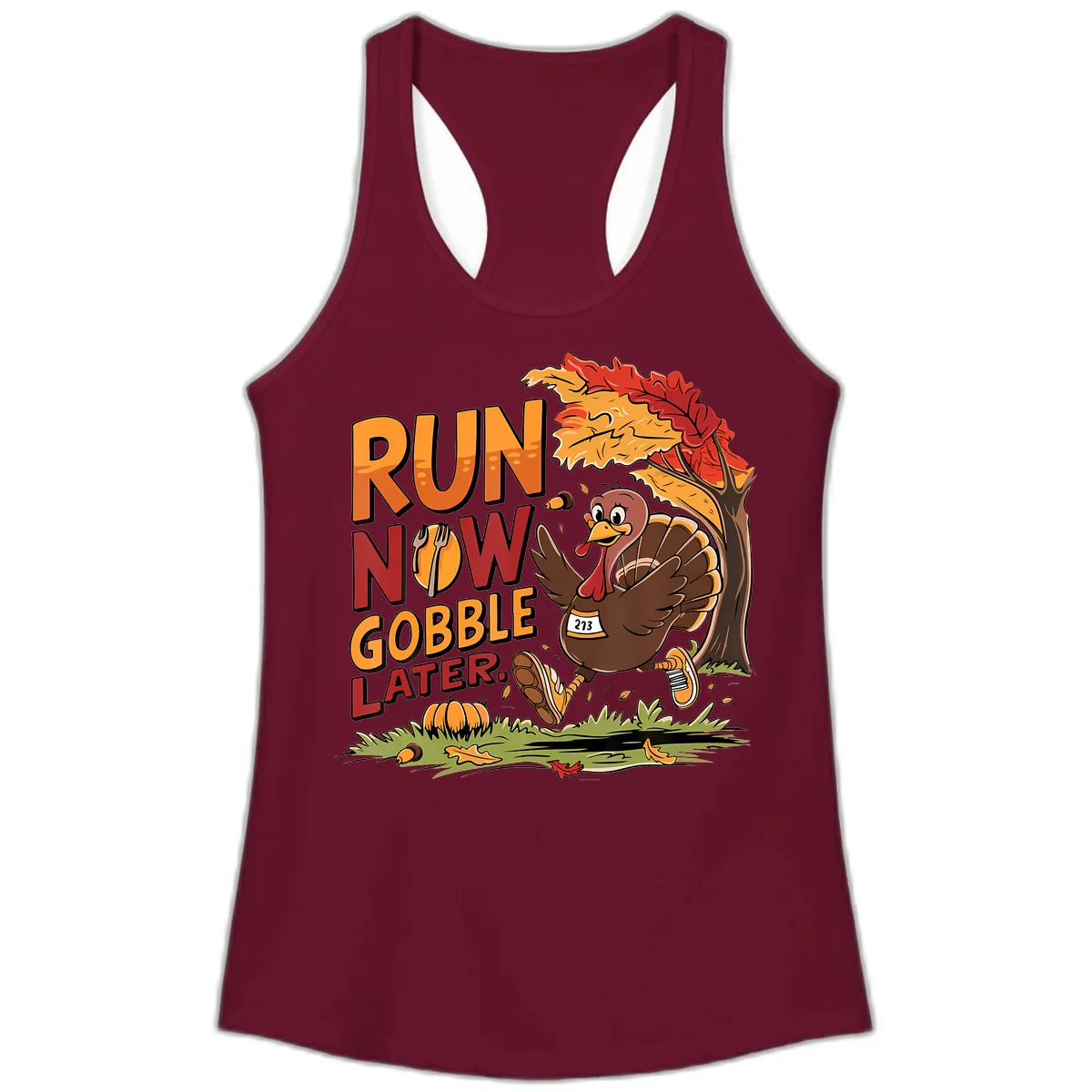 Run Now Gobble Later Turkey Trot Ladies Tank in Solid Cardinal Red