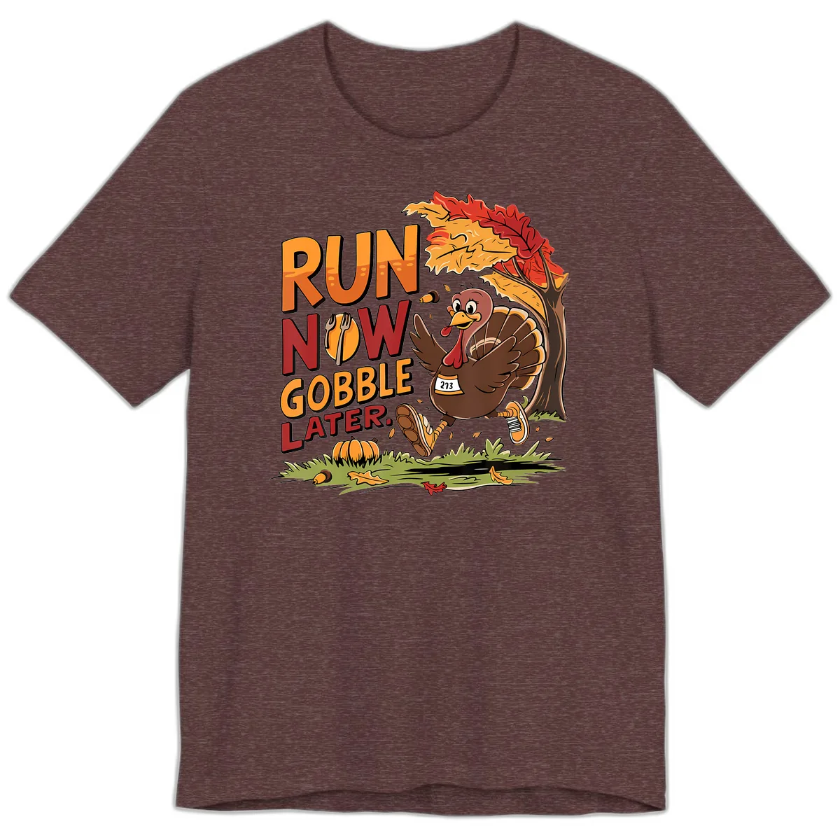 Run Now Gobble Later Turkey Trot Premium T-Shirt in Heather Maroon