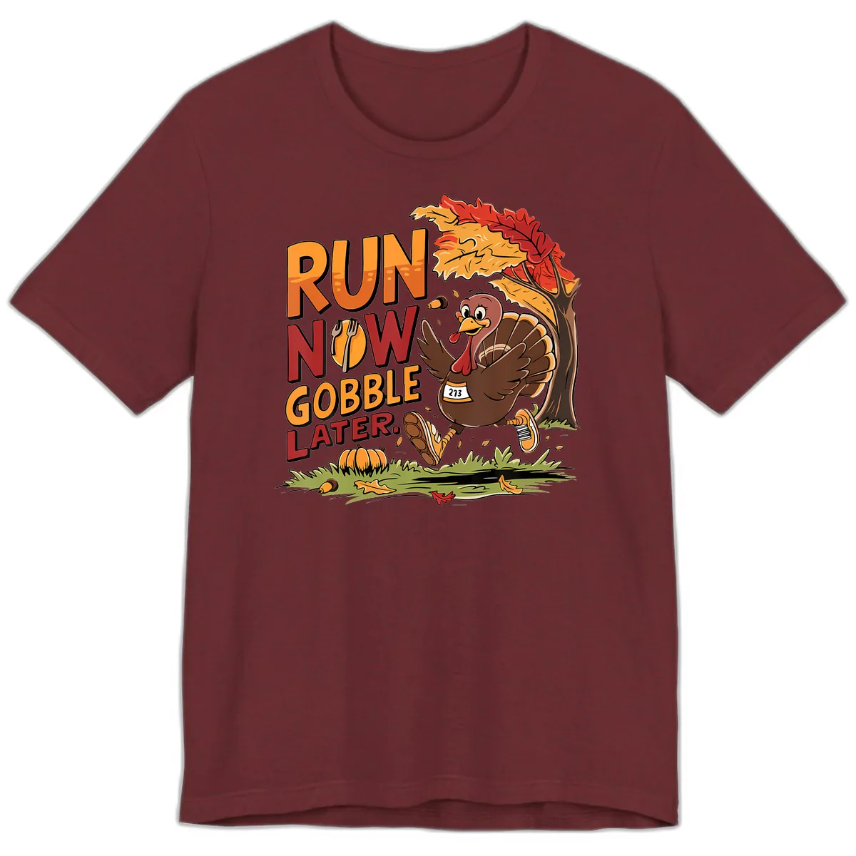 Run Now Gobble Later Turkey Trot Premium T-Shirt in Heather Cardinal