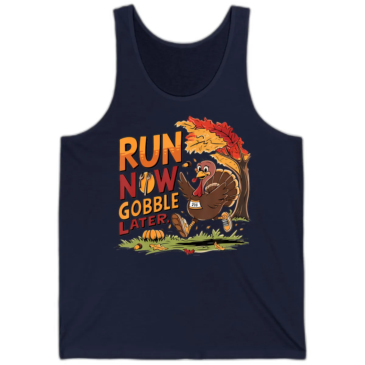 Run Now Gobble Later Turkey Trot Tank in Navy
