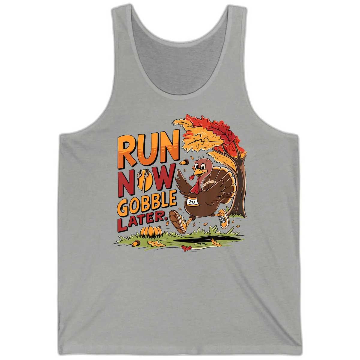 Run Now Gobble Later Turkey Trot Tank in Athletic Heather