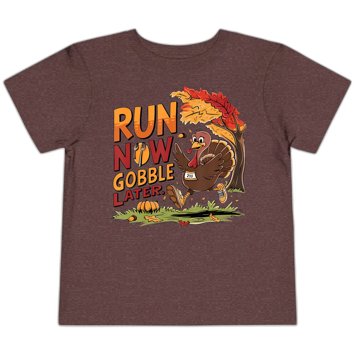 Run Now Gobble Later Turkey Trot Toddler T-Shirt in Heather Maroon