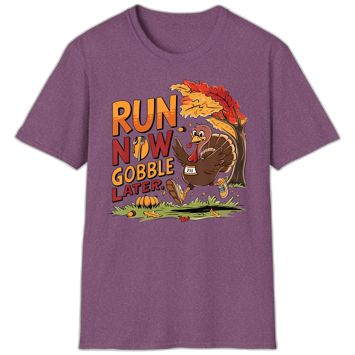 Run Now Gobble Later Turkey Trot T-Shirt in Heather Maroon