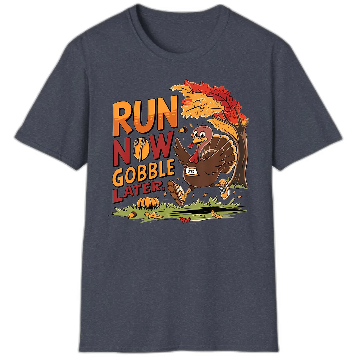 Run Now Gobble Later Turkey Trot T-Shirt in Heather Navy