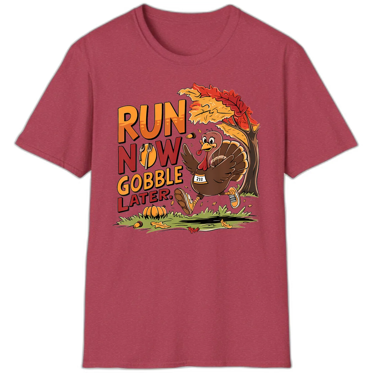 Run Now Gobble Later Turkey Trot T-Shirt in Heather Cardinal