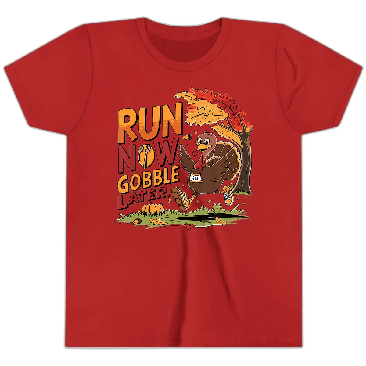 Run Now Gobble Later Turkey Trot Youth T-Shirt in Red