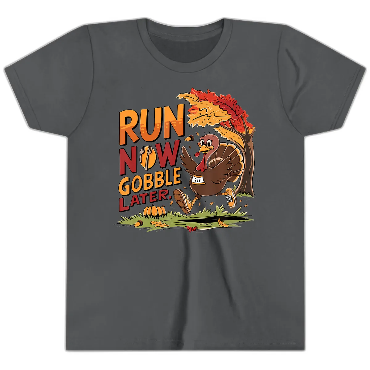 Run Now Gobble Later Turkey Trot Youth T-Shirt in Asphalt