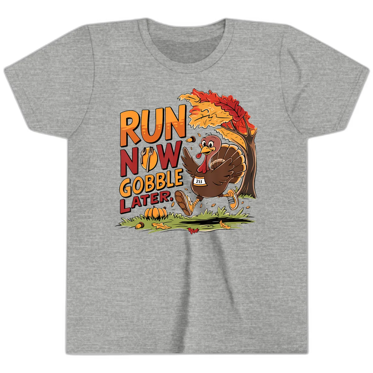 Run Now Gobble Later Turkey Trot Youth T-Shirt in Athletic Heather