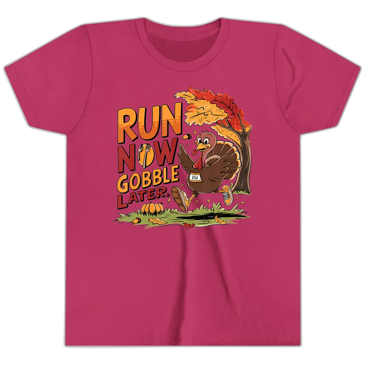 Run Now Gobble Later Turkey Trot Youth T-Shirt in Berry
