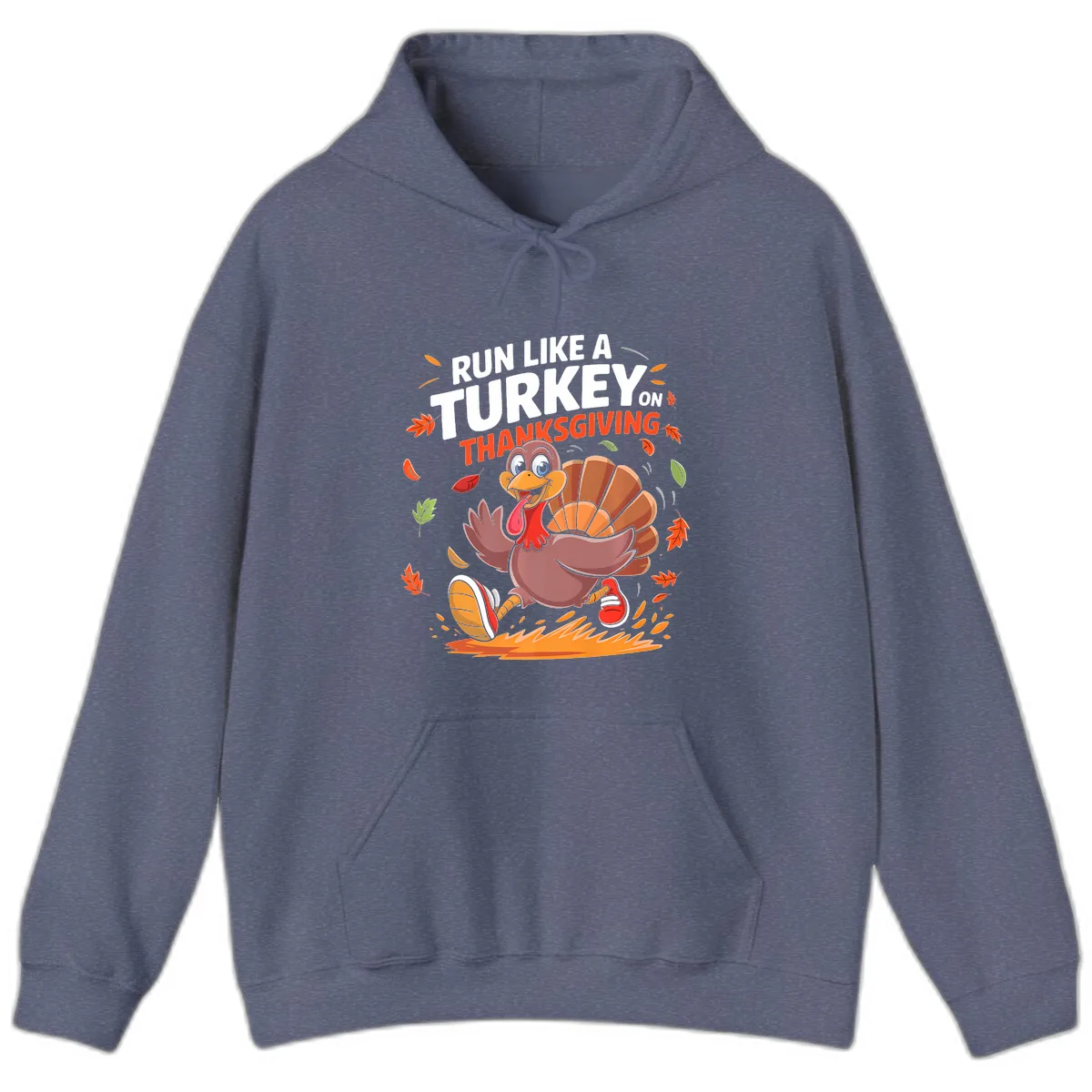 Run Like A Turkey On Thanksgiving Hoodie in Heather Navy