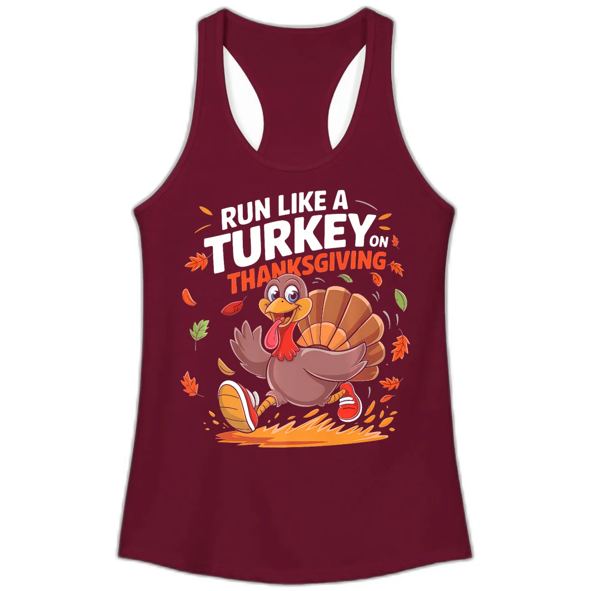 Run Like A Turkey On Thanksgiving Ladies Tank in Solid Cardinal Red