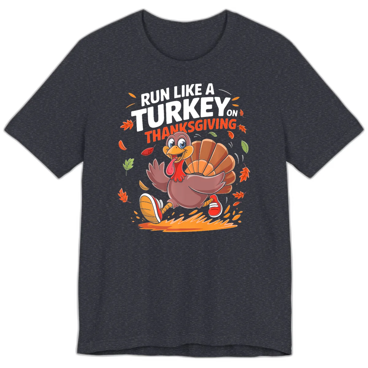 Run Like A Turkey On Thanksgiving Premium T-Shirt in Heather Navy