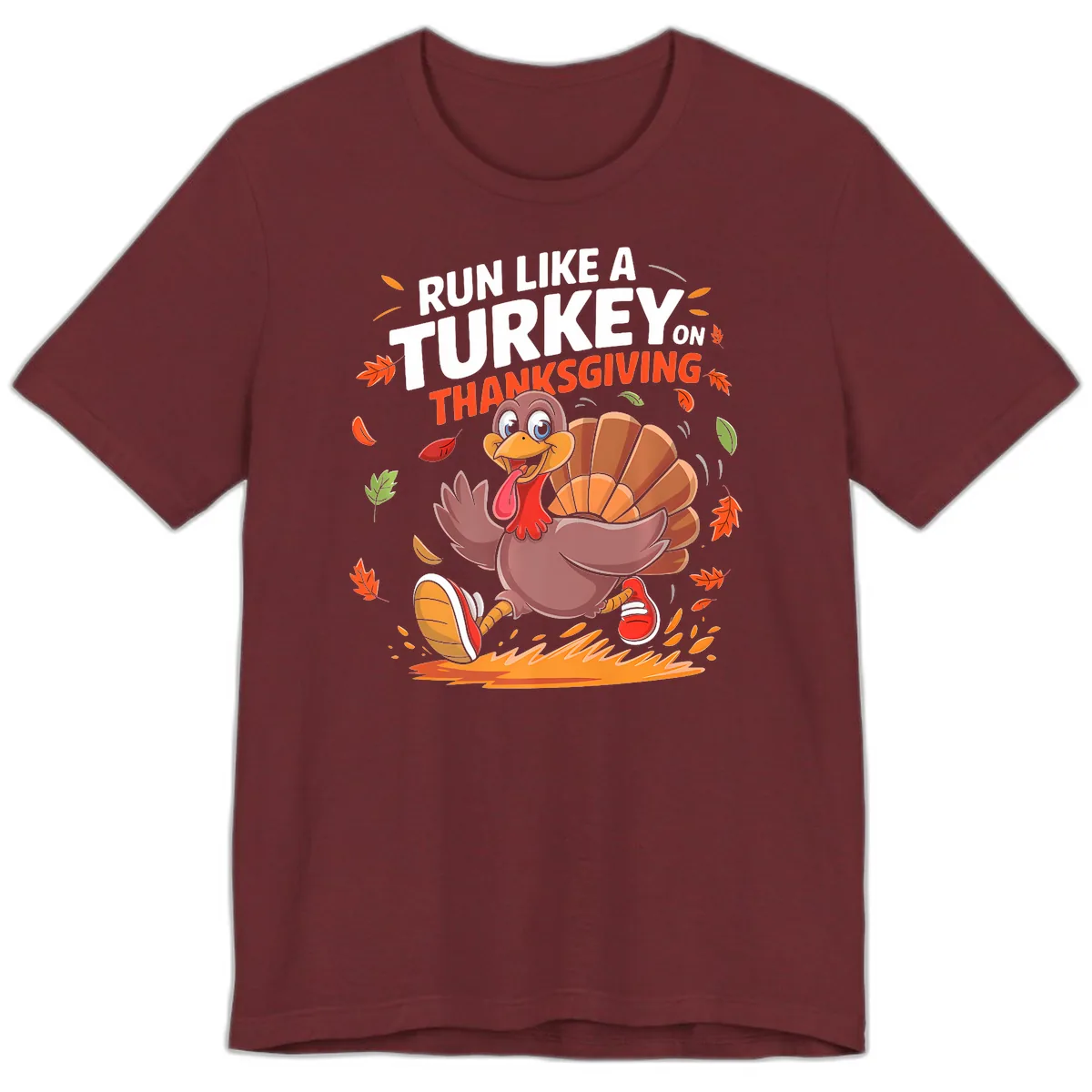 Run Like A Turkey On Thanksgiving Premium T-Shirt in Heather Cardinal