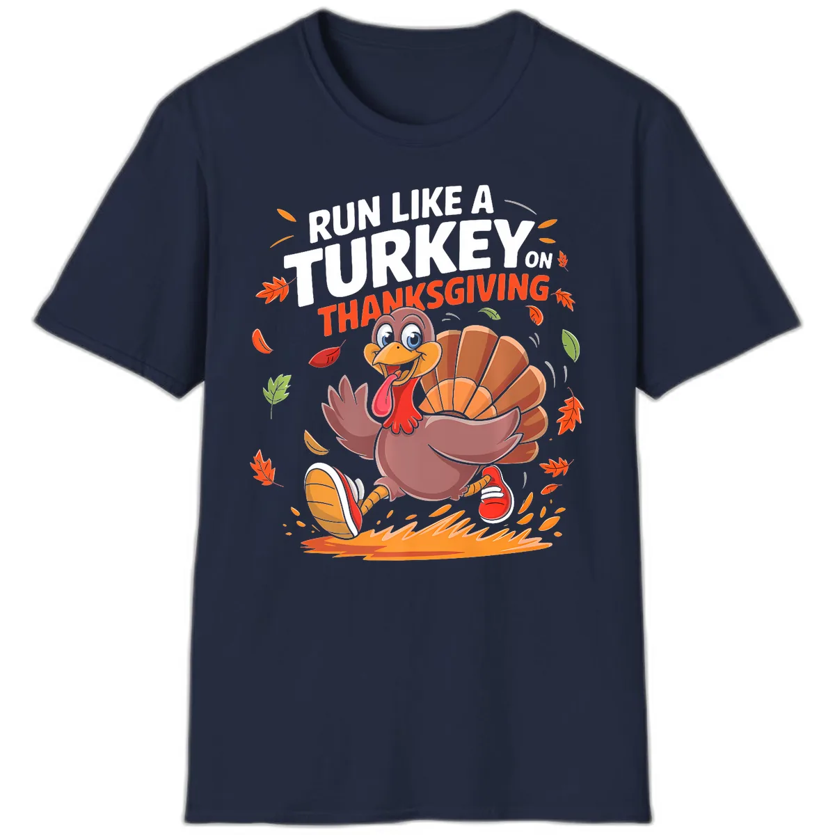 Run Like A Turkey On Thanksgiving T-Shirt in Navy