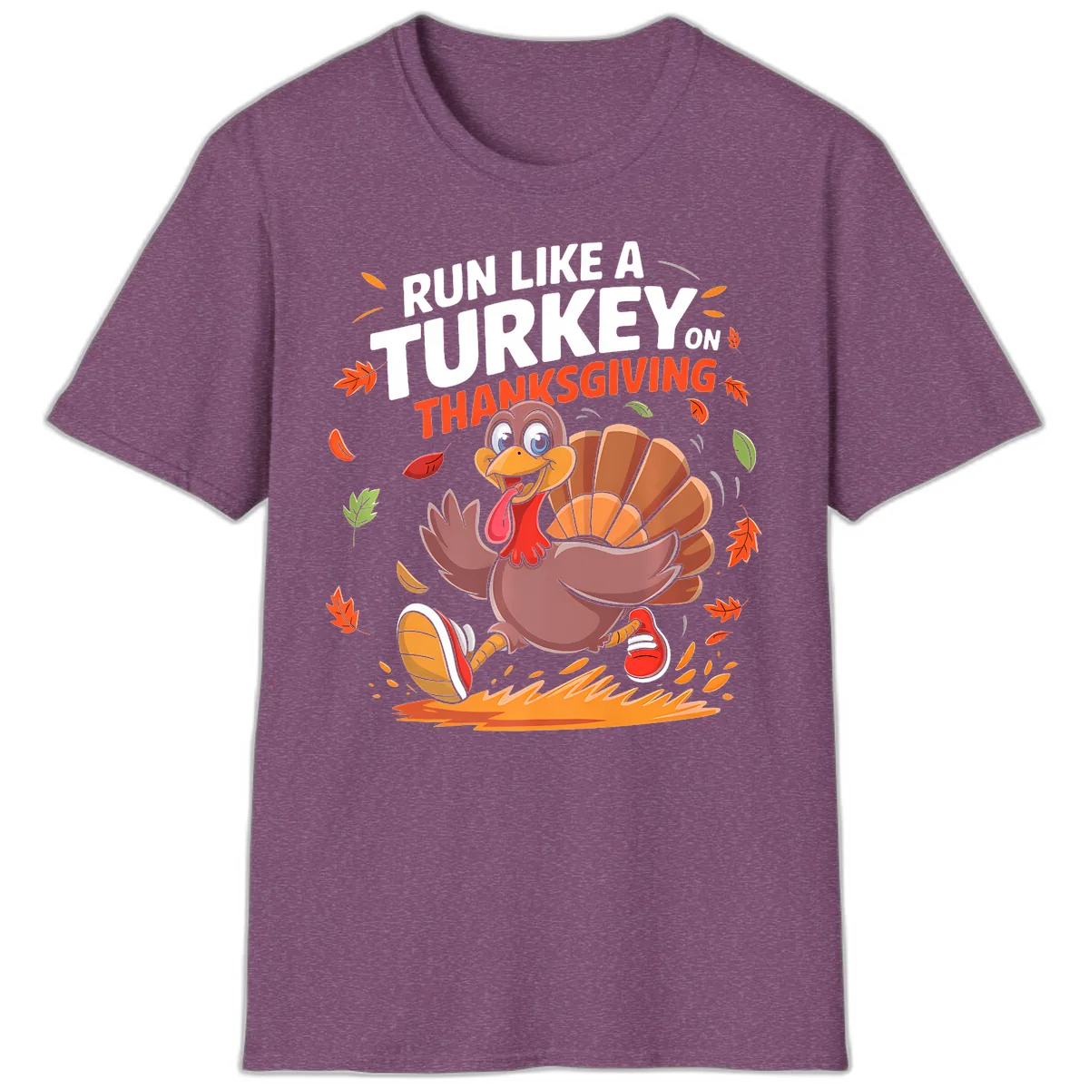Run Like A Turkey On Thanksgiving T-Shirt in Heather Maroon