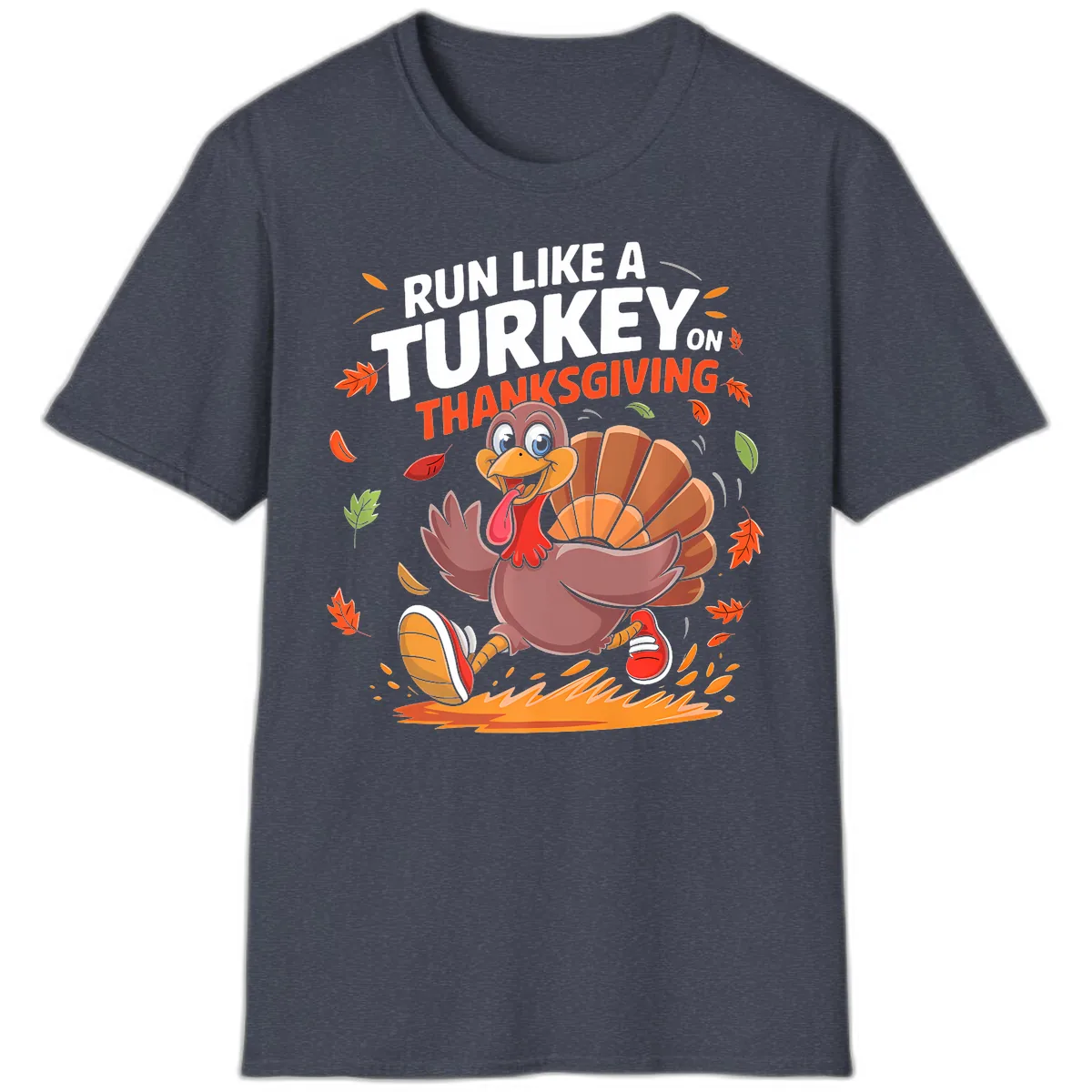 Run Like A Turkey On Thanksgiving T-Shirt in Heather Navy