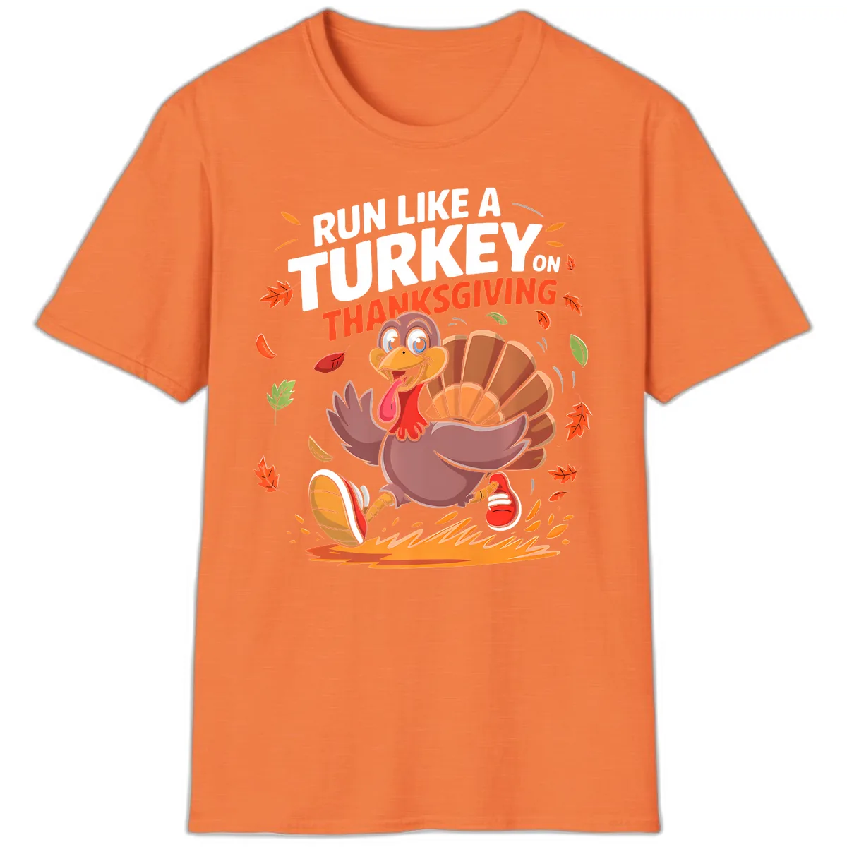 Run Like A Turkey On Thanksgiving T-Shirt in Heather Orange