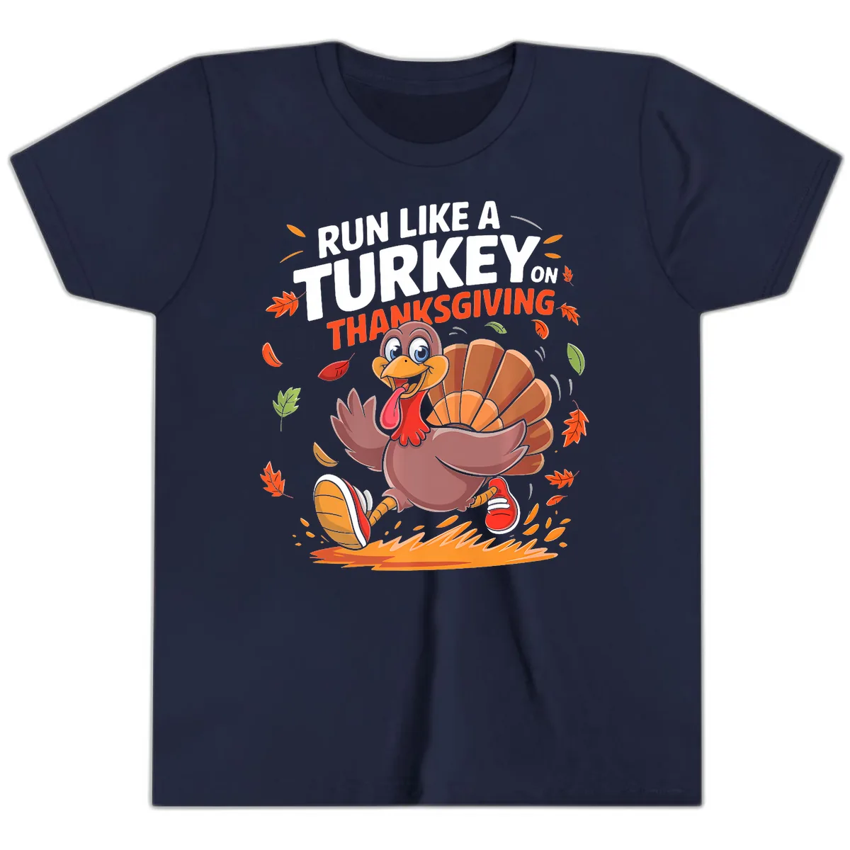 Run Like A Turkey On Thanksgiving Youth T-Shirt in Navy