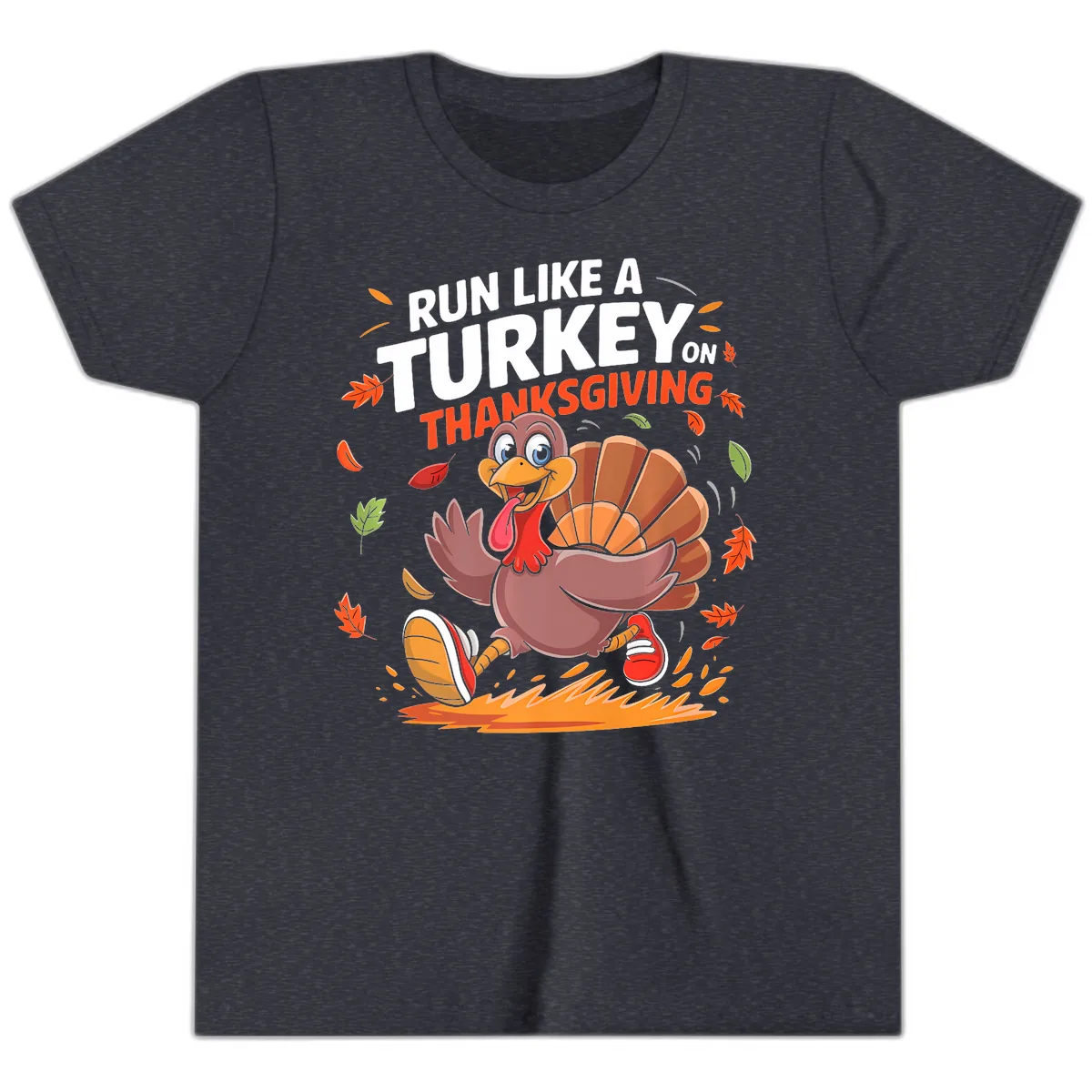 Run Like A Turkey On Thanksgiving Youth T-Shirt in Heather Navy
