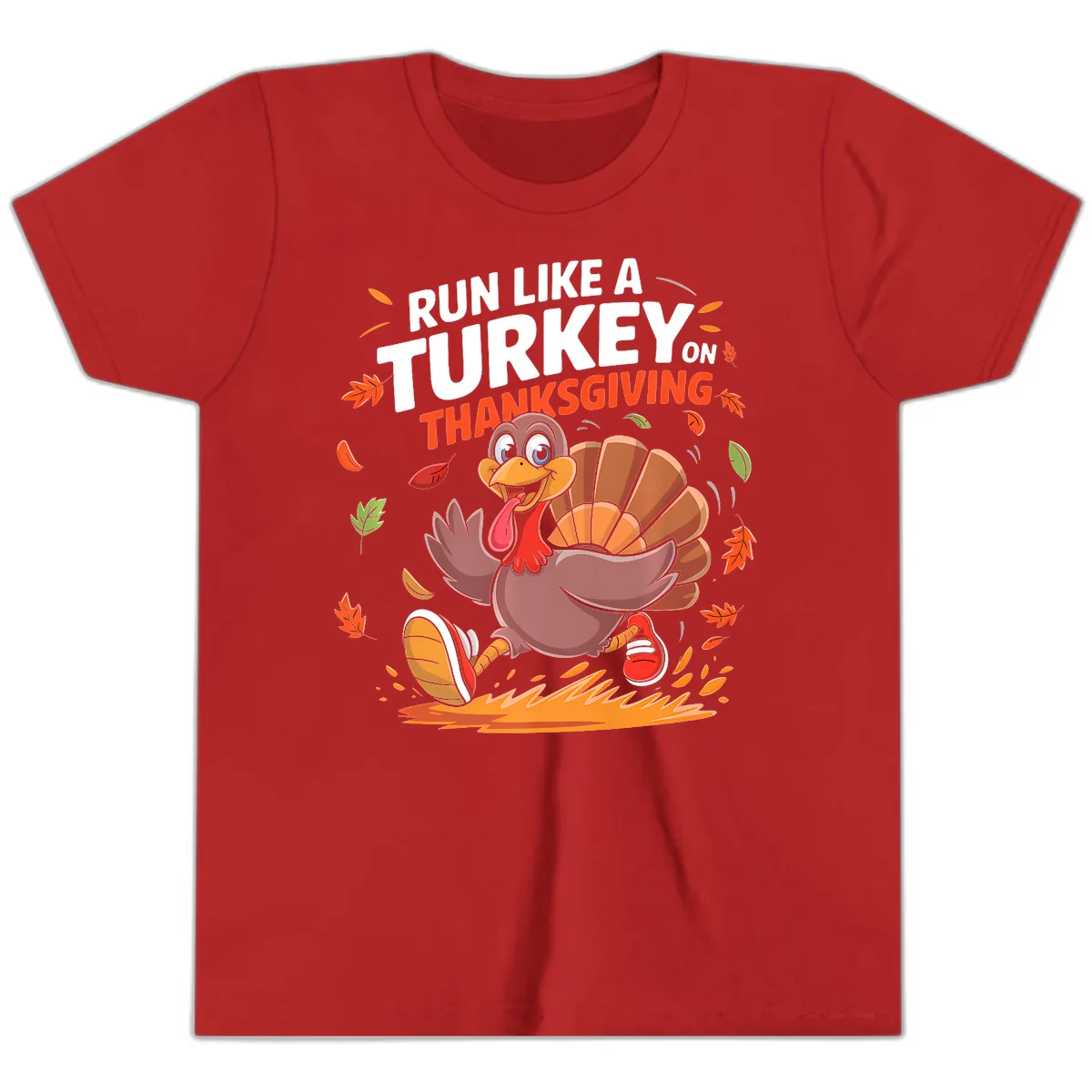 Run Like A Turkey On Thanksgiving Youth T-Shirt in Red