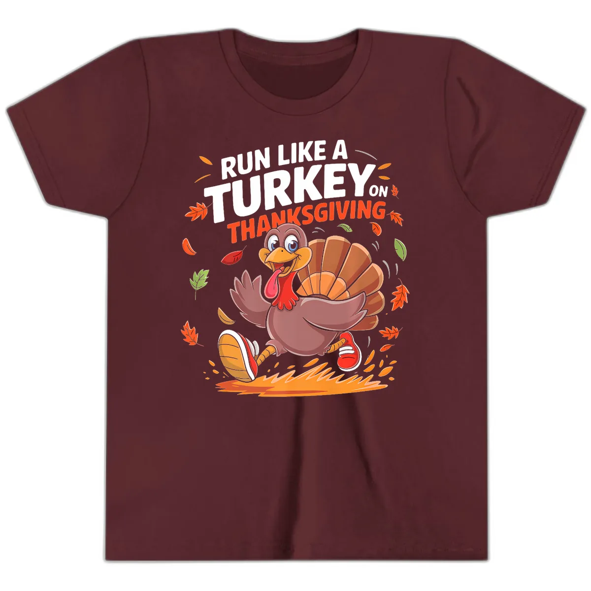 Run Like A Turkey On Thanksgiving Youth T-Shirt in Maroon