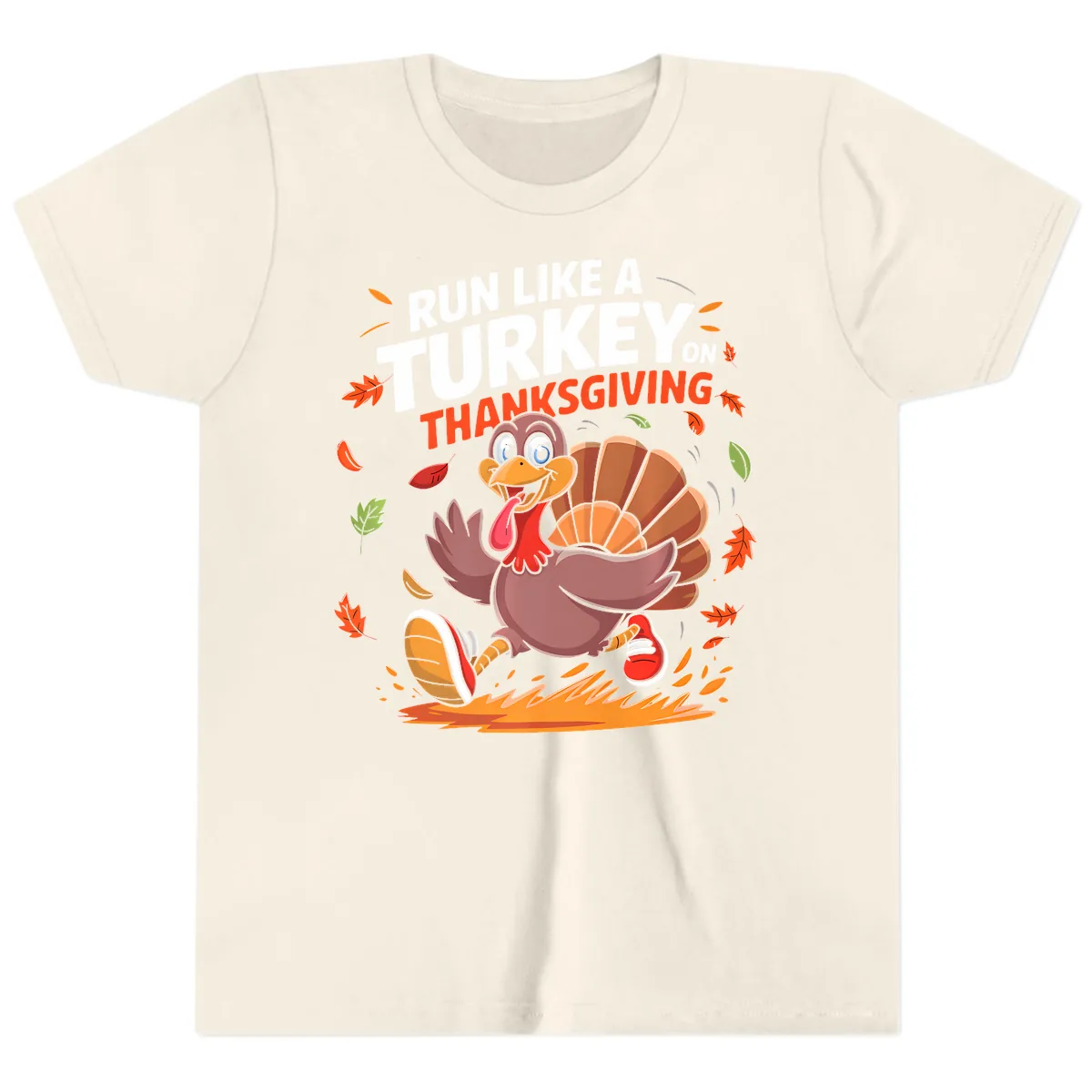 Run Like A Turkey On Thanksgiving Youth T-Shirt in Natural