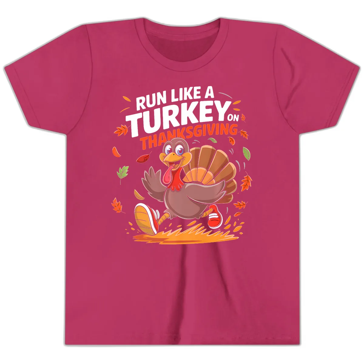 Run Like A Turkey On Thanksgiving Youth T-Shirt in Berry