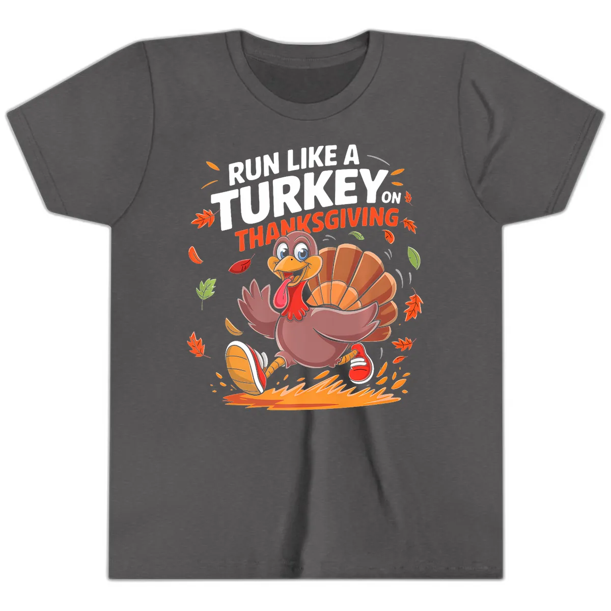 Run Like A Turkey On Thanksgiving Youth T-Shirt in Dark Heather Grey