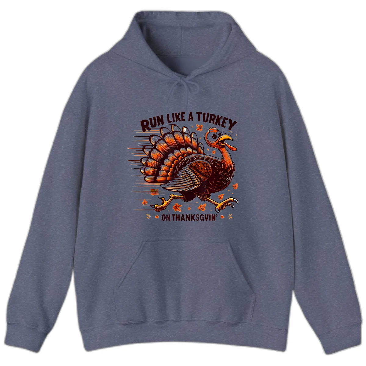 Run Like A Turkey On Thanksgiving Hoodie in Heather Navy