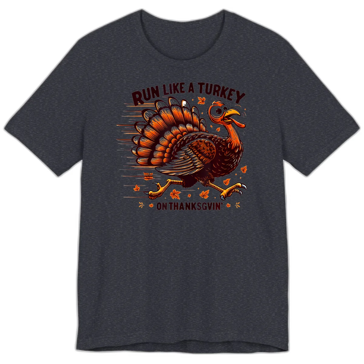 Run Like A Turkey On Thanksgiving Premium T-Shirt in Heather Navy