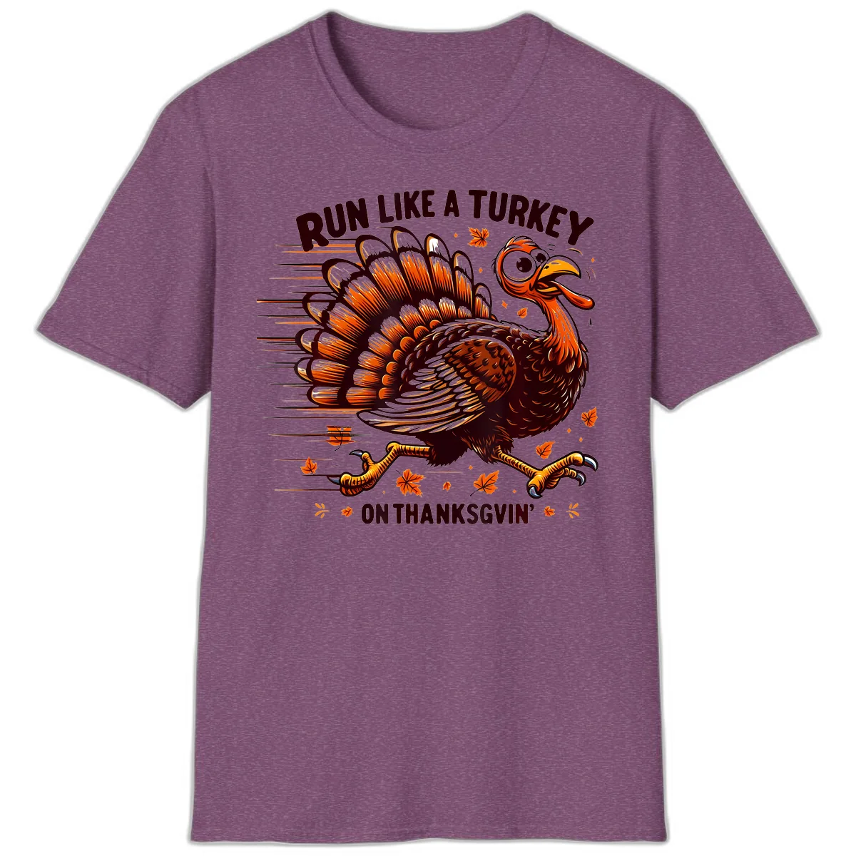 Run Like A Turkey On Thanksgiving T-Shirt in Heather Maroon