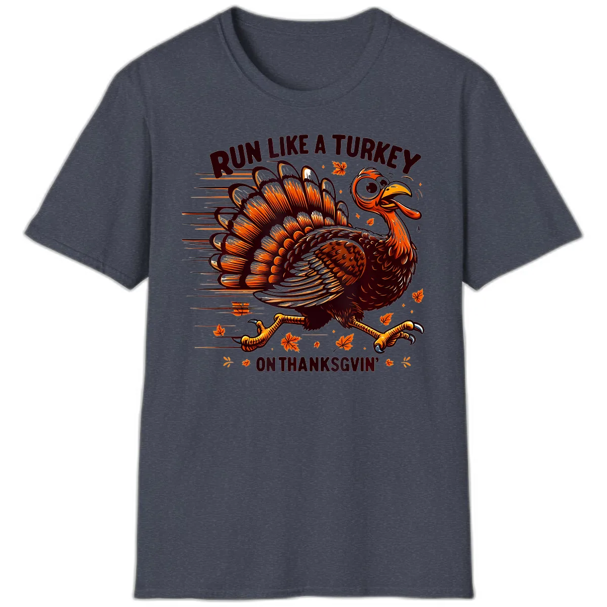 Run Like A Turkey On Thanksgiving T-Shirt in Heather Navy
