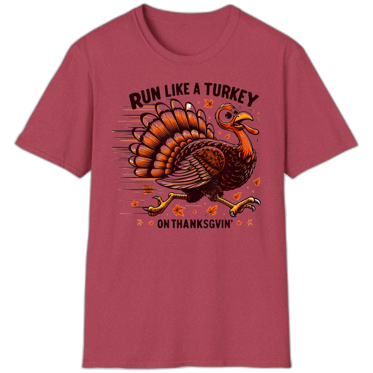 Run Like A Turkey On Thanksgiving T-Shirt in Heather Cardinal