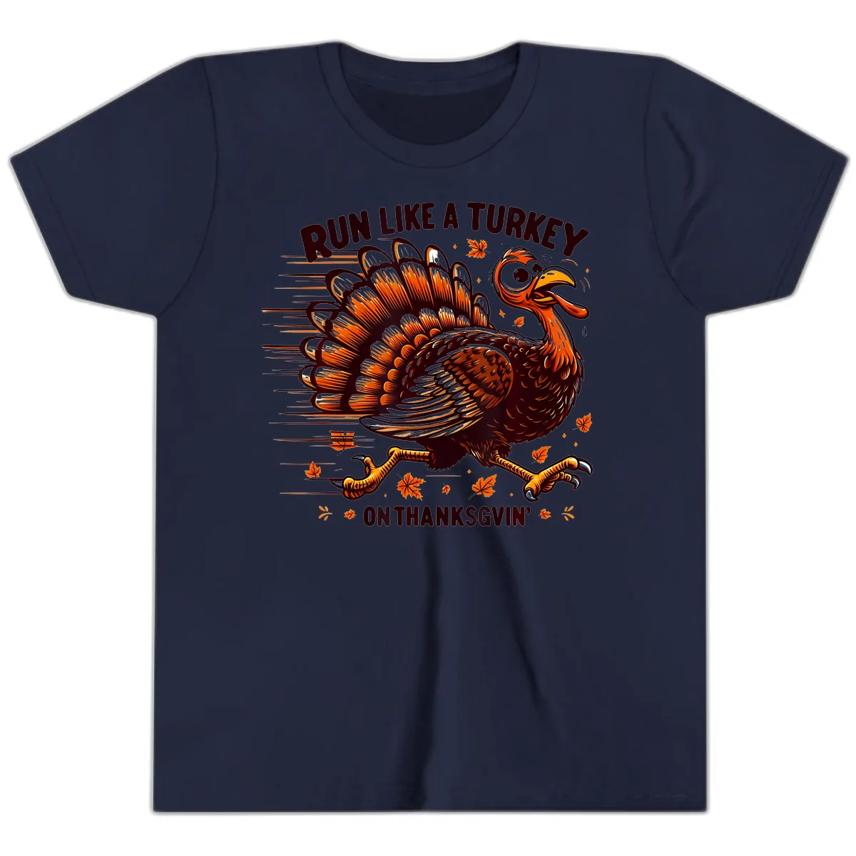 Run Like A Turkey On Thanksgiving Youth T-Shirt in Navy