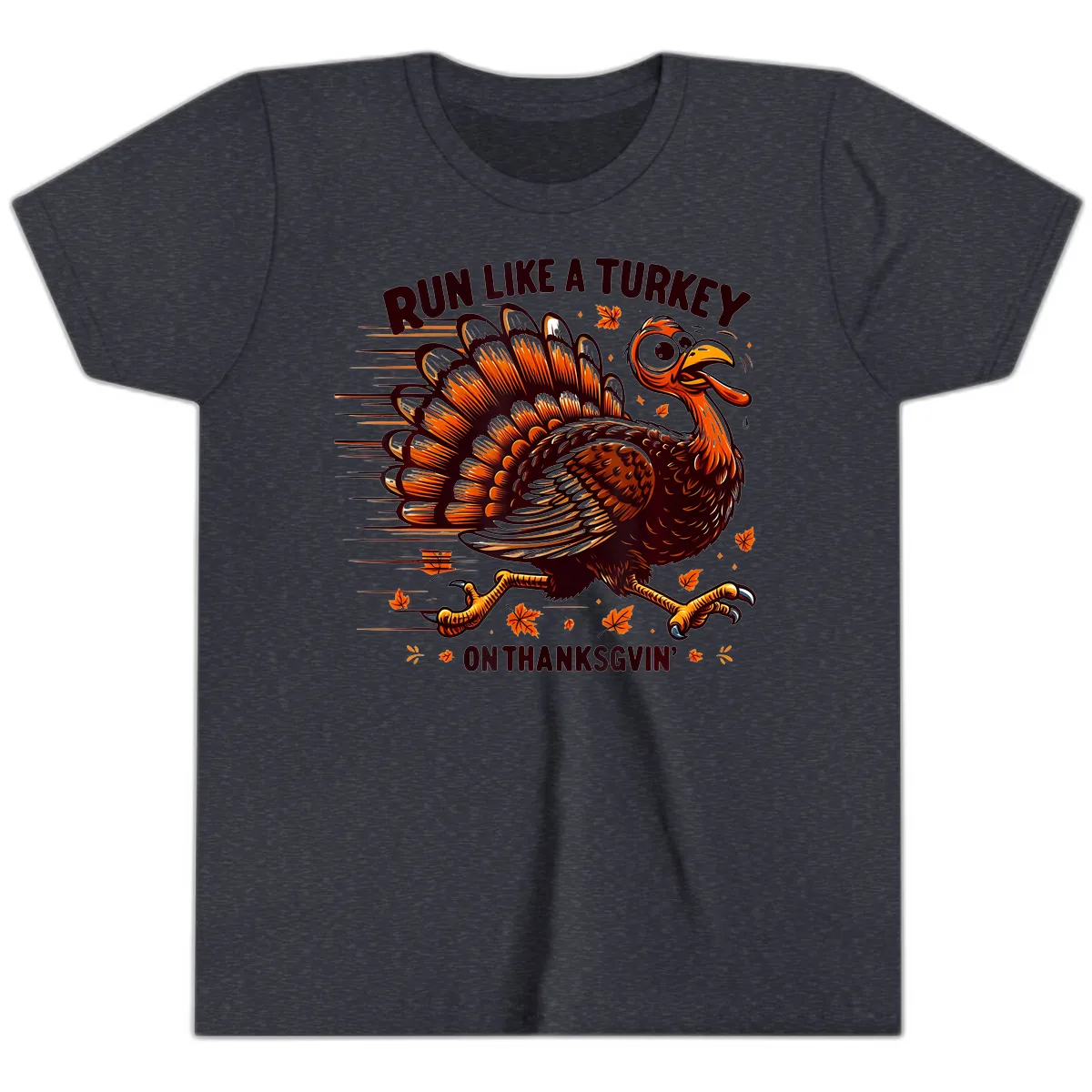 Run Like A Turkey On Thanksgiving Youth T-Shirt in Heather Navy