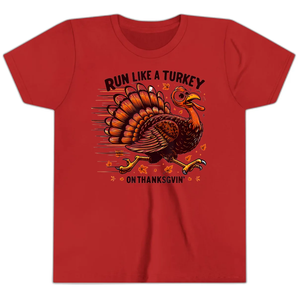 Run Like A Turkey On Thanksgiving Youth T-Shirt in Red