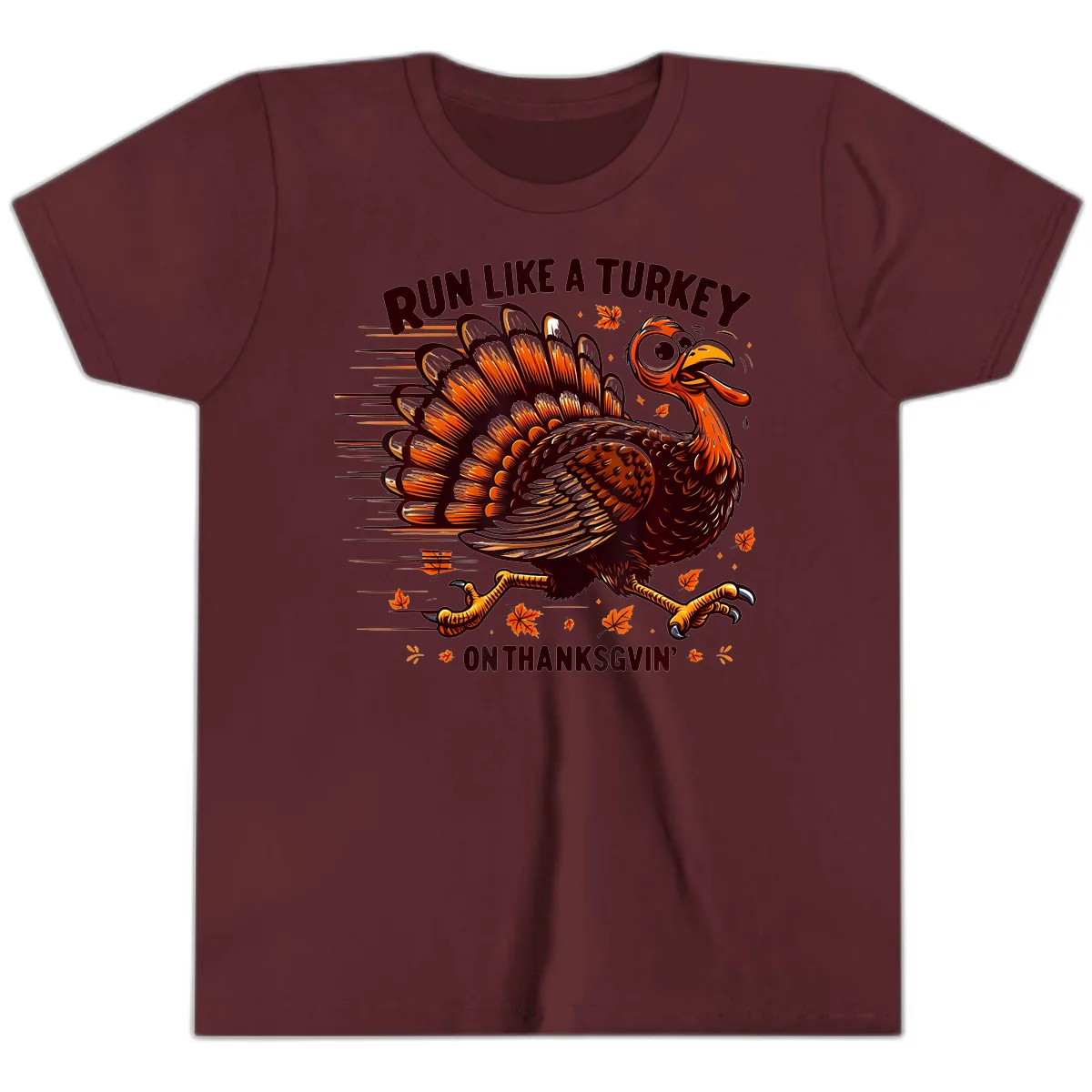 Run Like A Turkey On Thanksgiving Youth T-Shirt in Maroon