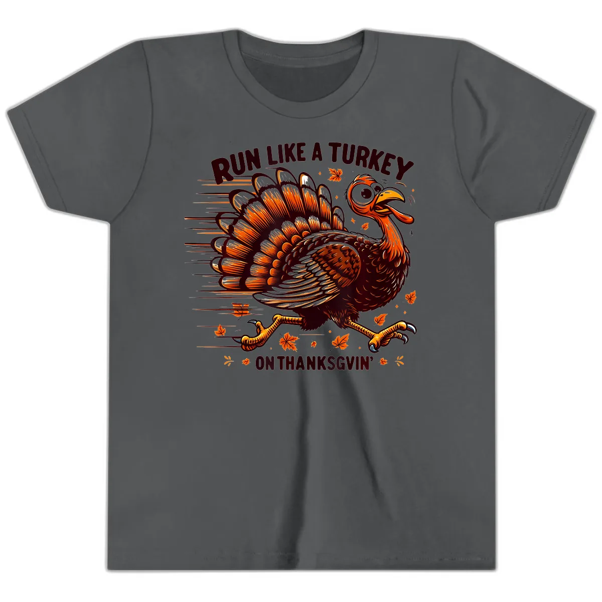 Run Like A Turkey On Thanksgiving Youth T-Shirt in Asphalt